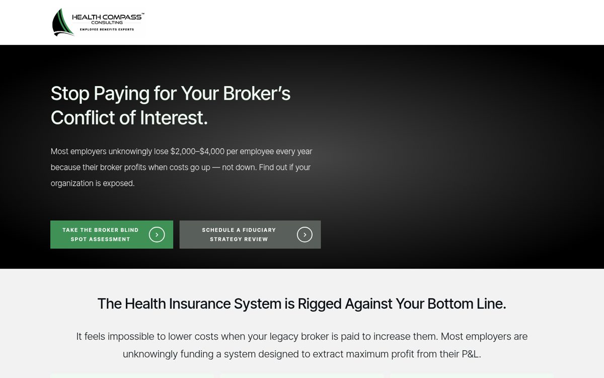 Health Compass Consulting website homepage, Orlando, FL