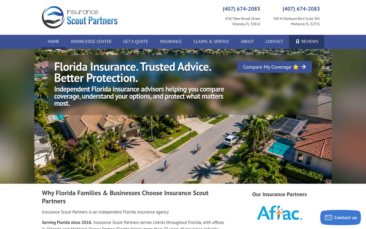 Insurance Scout Partners website homepage, Orlando, FL