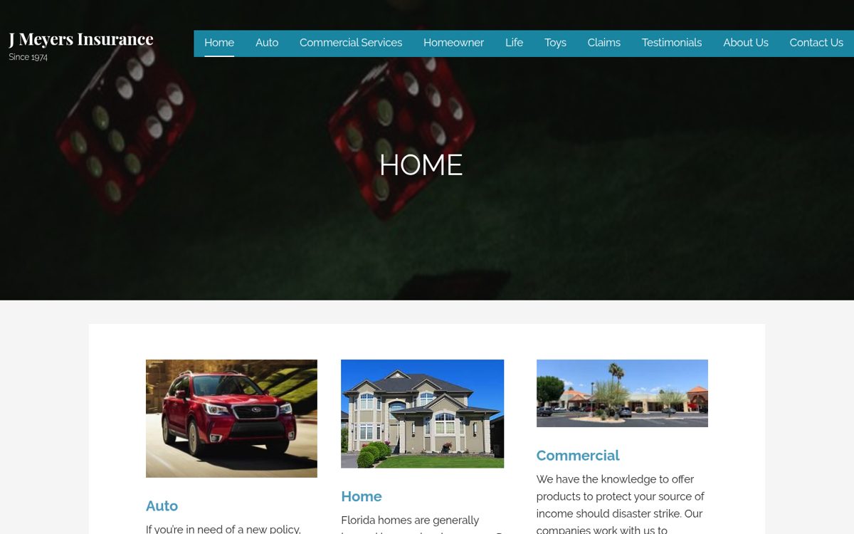 J Meyers Insurance website homepage, Orlando, FL