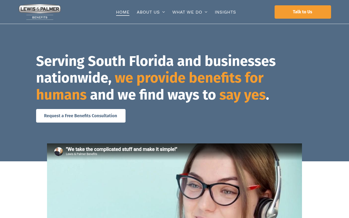 Lewis & Palmer Benefits website homepage, Coral Springs, FL