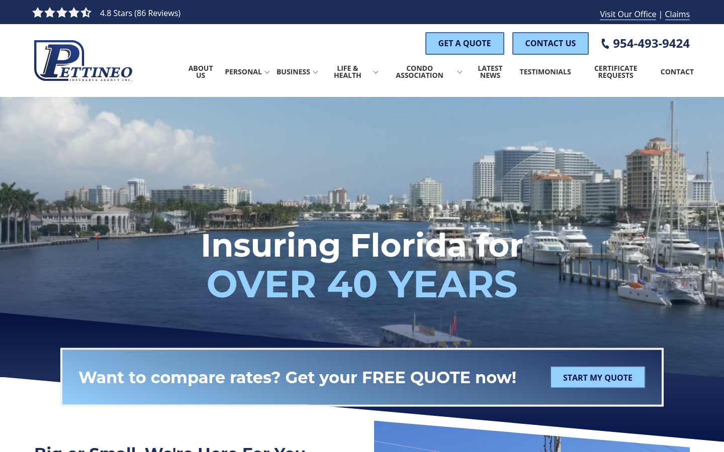 Pettineo Insurance Agency, Inc. website homepage, Fort Lauderdale, FL