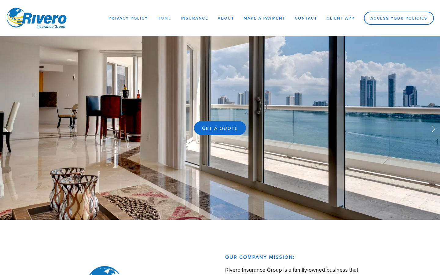 Rivero Insurance Group website homepage, Miami, FL