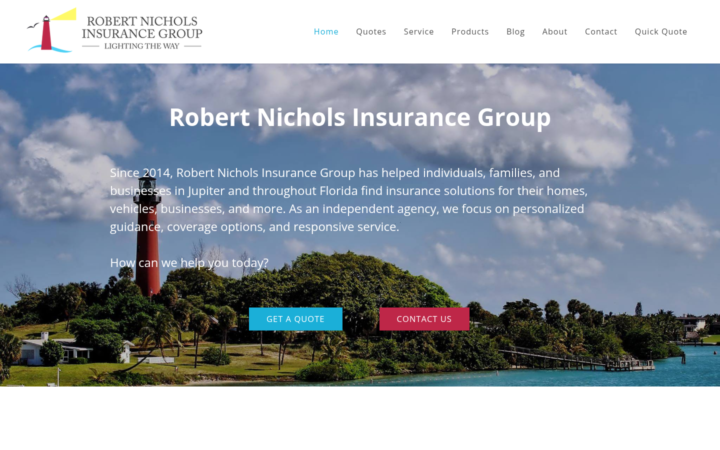Robert Nichols Insurance Group website homepage, Jupiter, FL