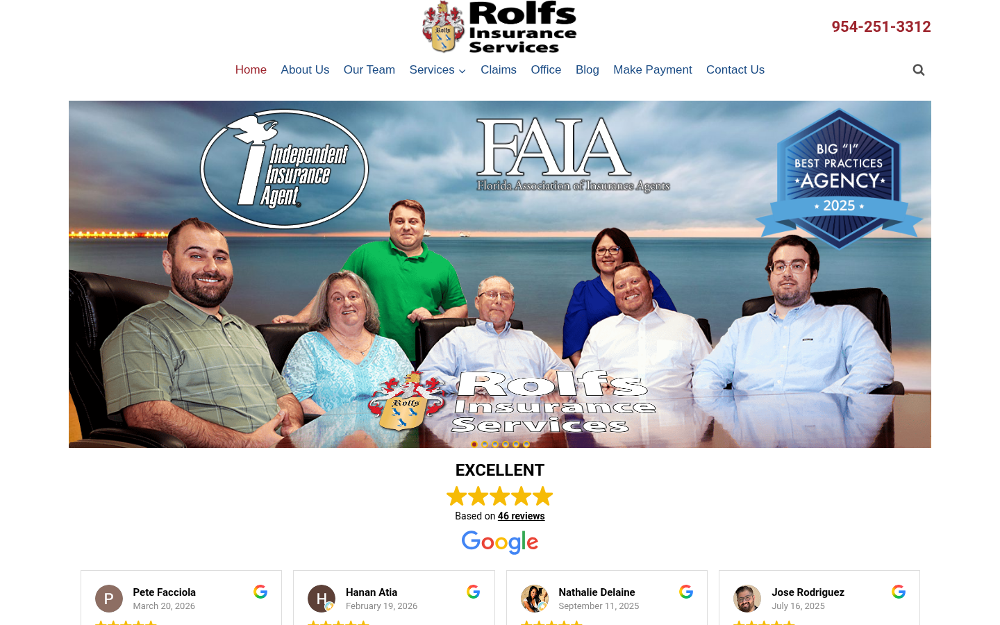 Rolfs Insurance Services website homepage, Pembroke Pines, FL