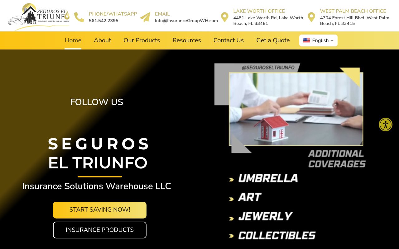Seguros El Triunfo website homepage, West Palm Beach, FL