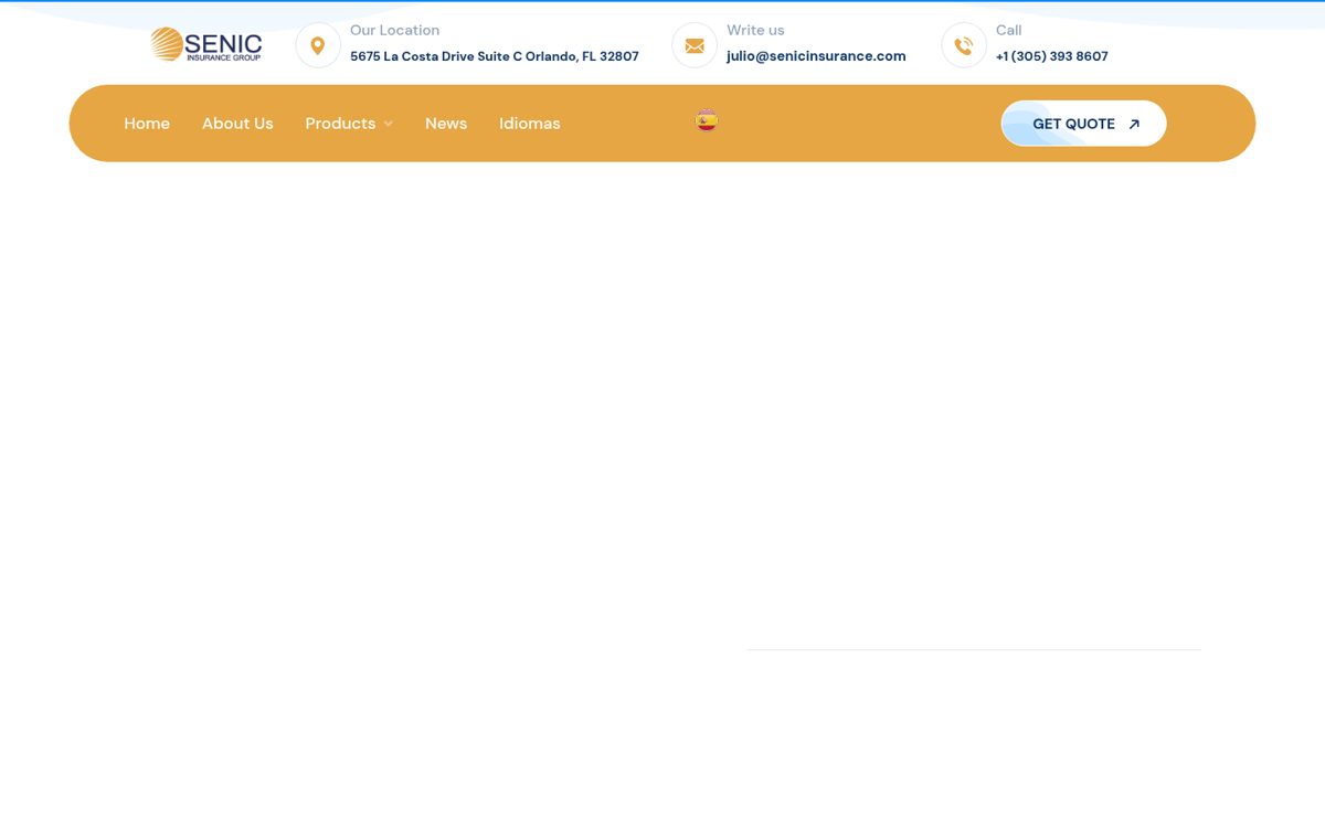 Senic Insurance Group website homepage, Orlando, FL