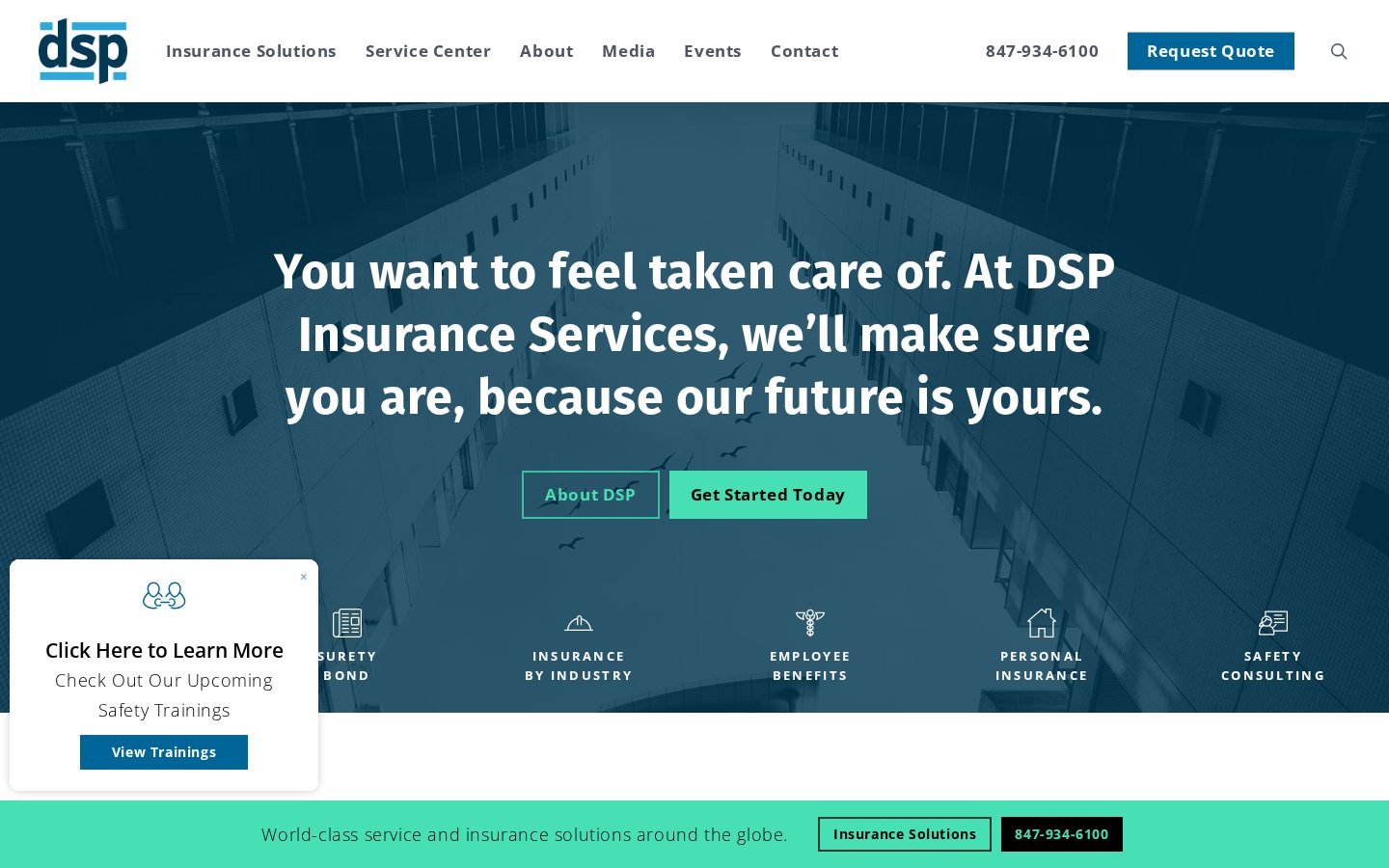 DSP Insurance Services website homepage, Schaumburg, IL