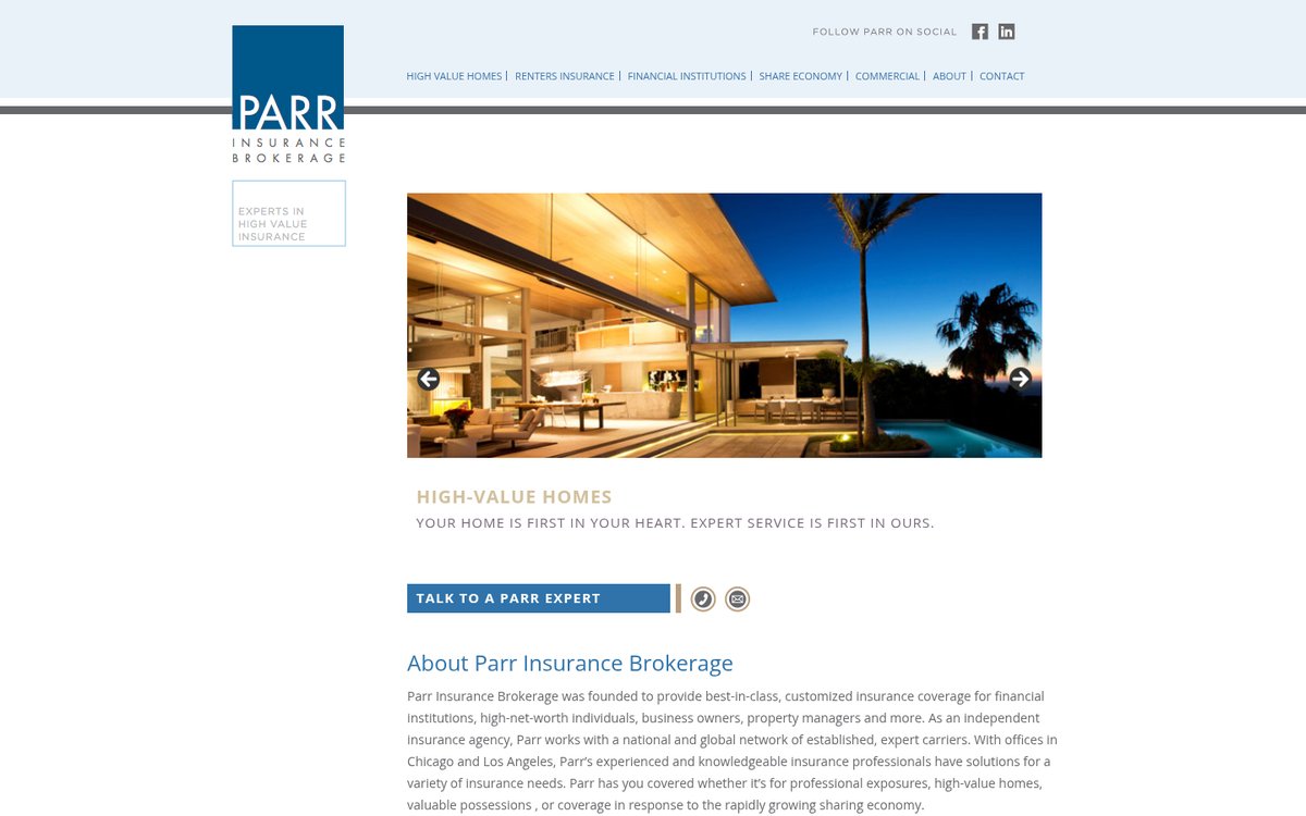 Parr Insurance Brokerage, Inc. website homepage, Chicago, IL
