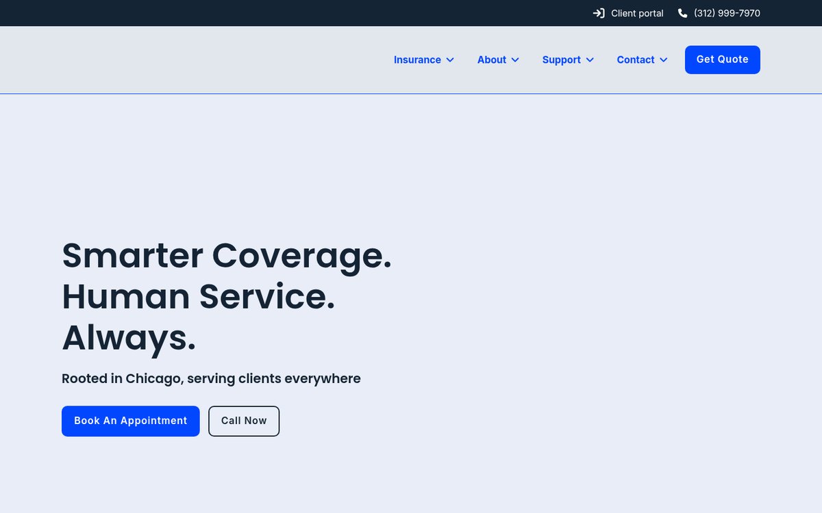 SoNo Insurance website homepage, Chicago, IL