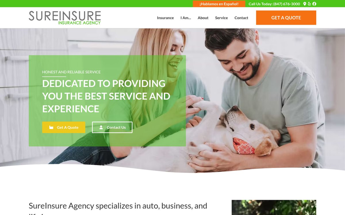 SureInsure Agency website homepage, Chicago, IL