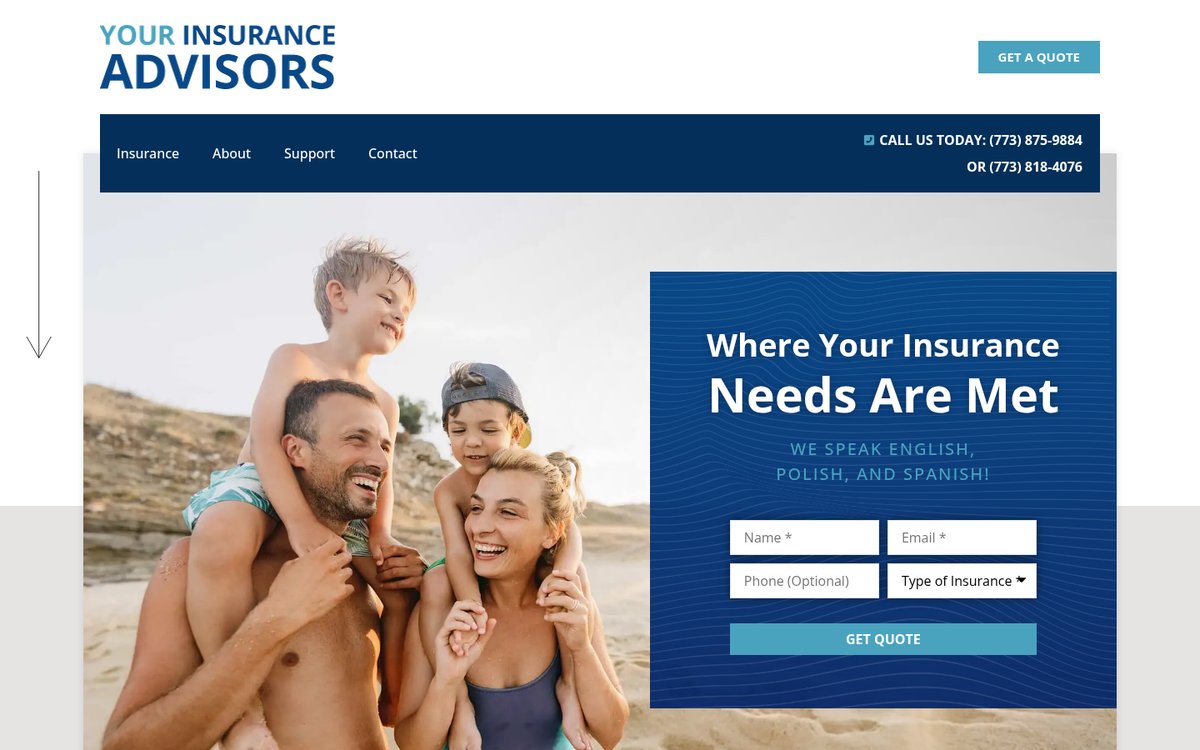 Your Insurance Advisors website homepage, Chicago, IL