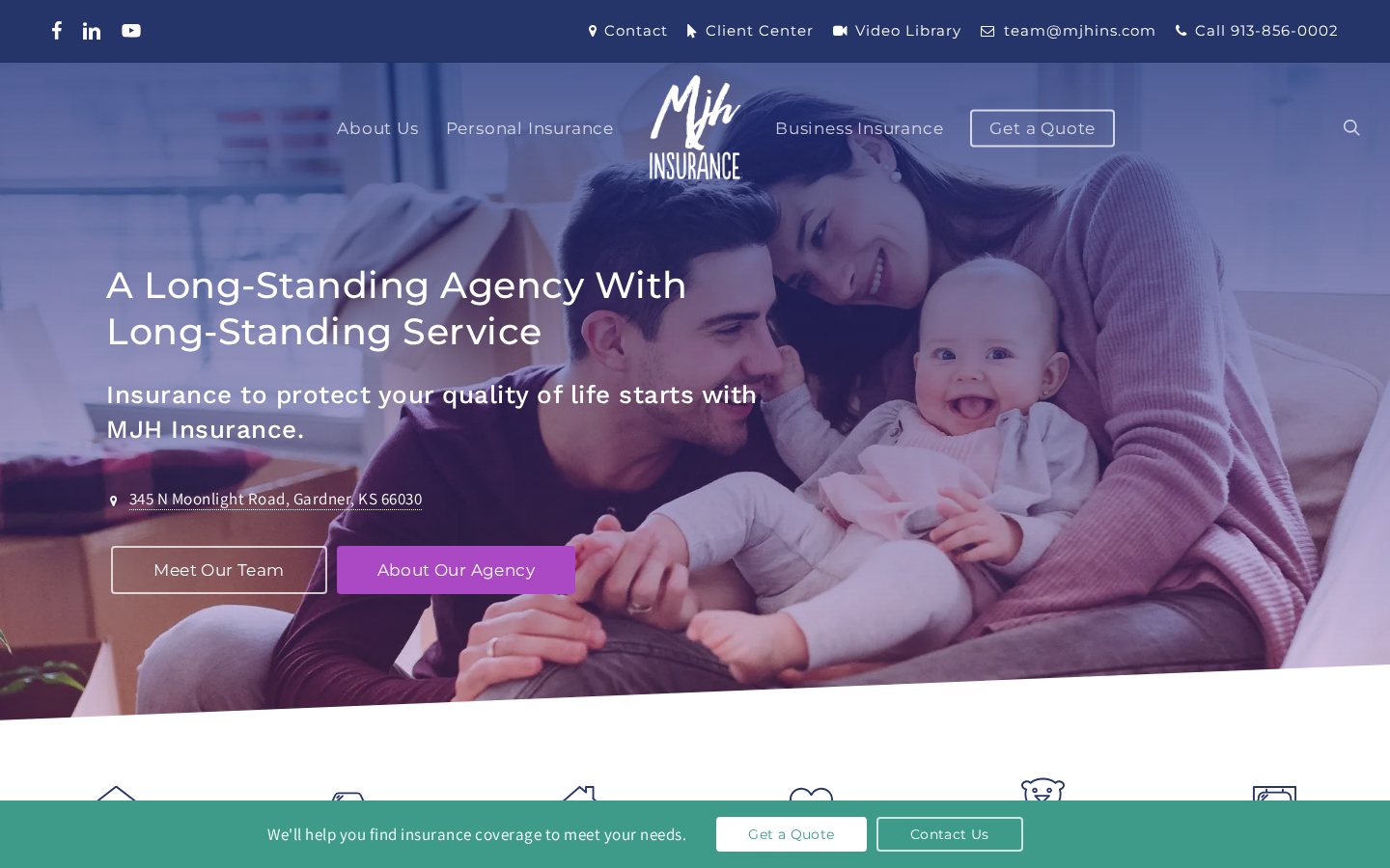 MJH Insurance website homepage, Gardner, KS