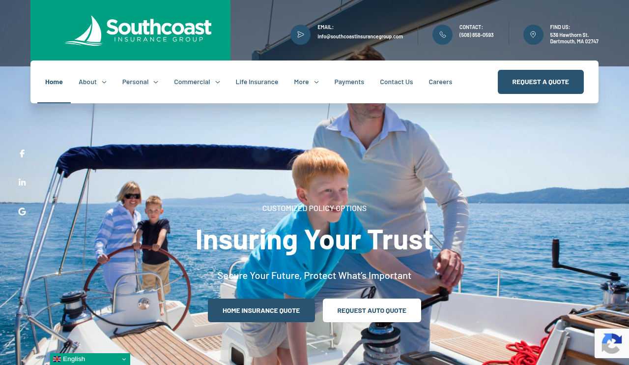 Website preview for Southcoast Insurance Group