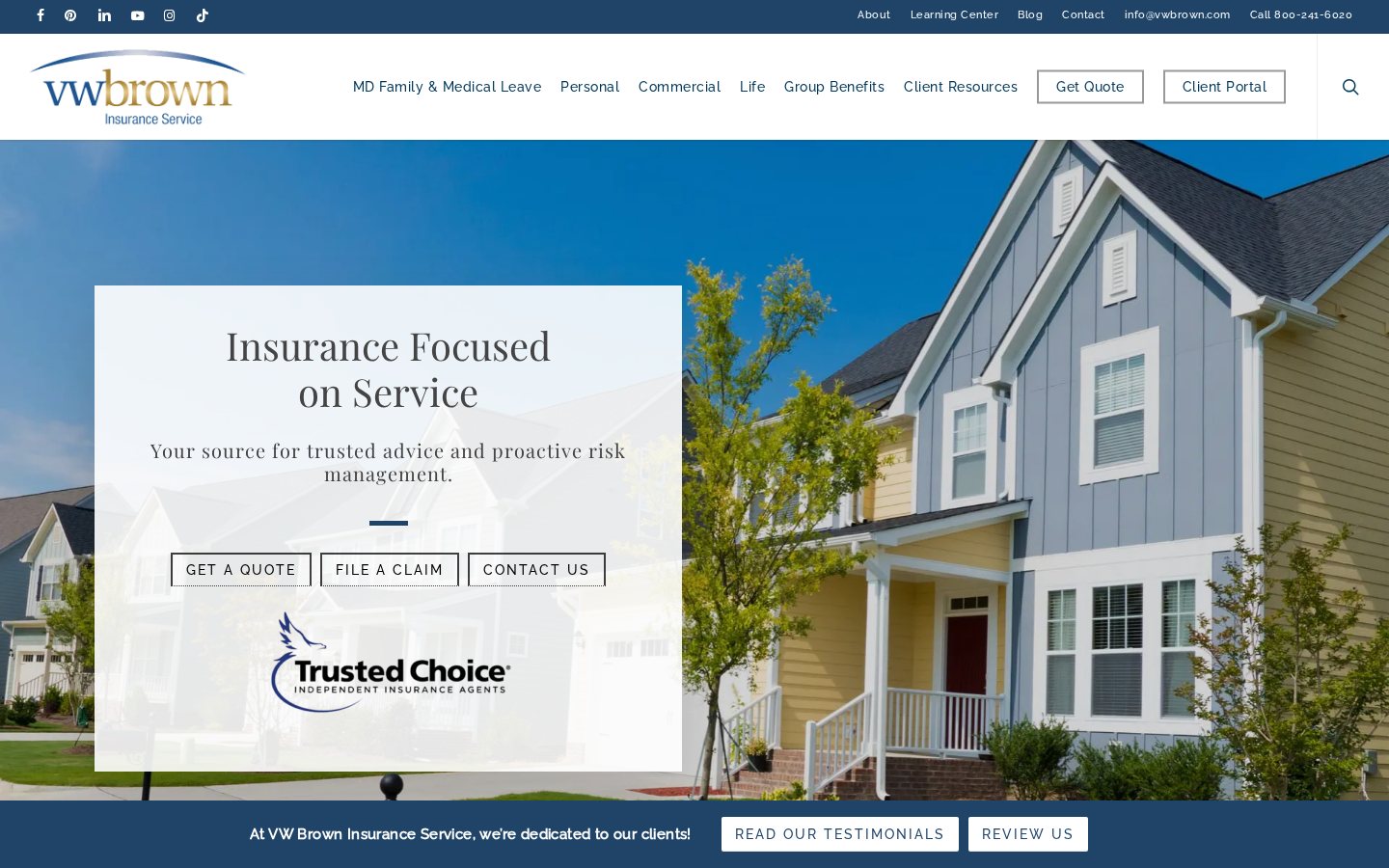VW Brown Insurance Service website homepage, Columbia, MD