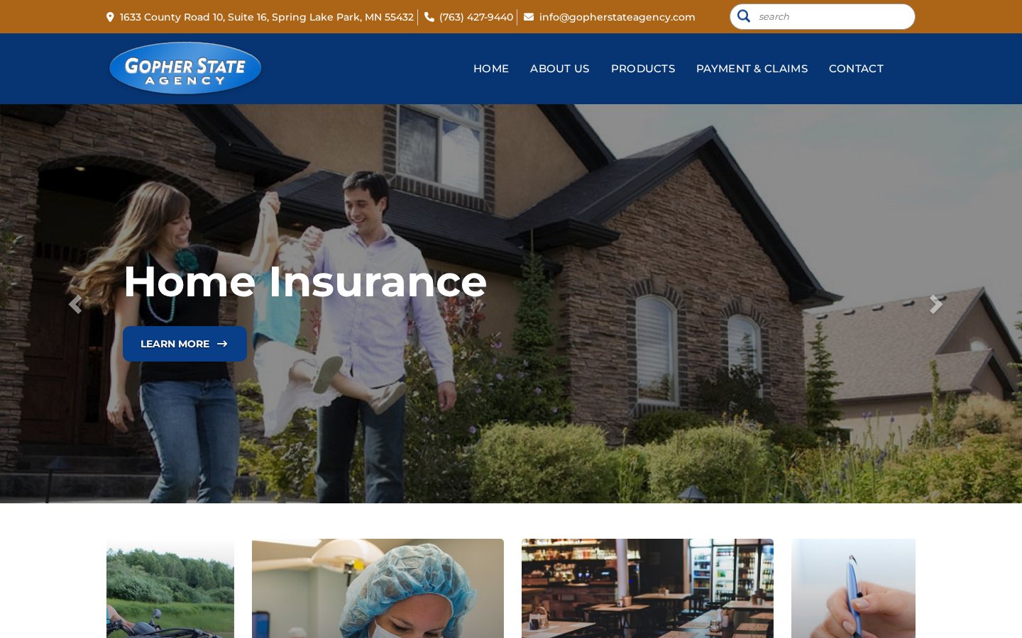 Gopher State Agency website homepage, Spring Lake Park, MN