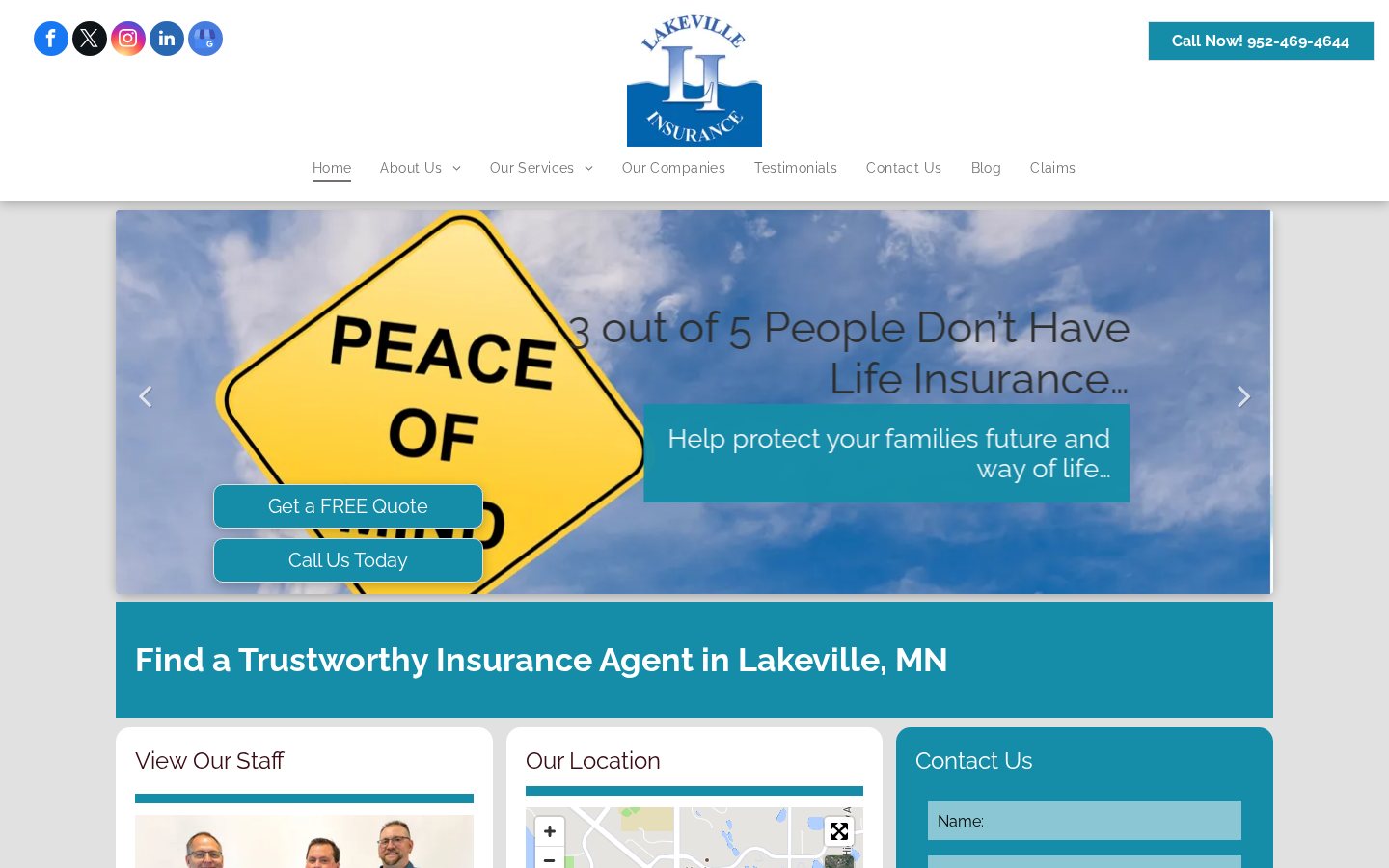 Lakeville Insurance Agency website homepage, Lakeville, MN