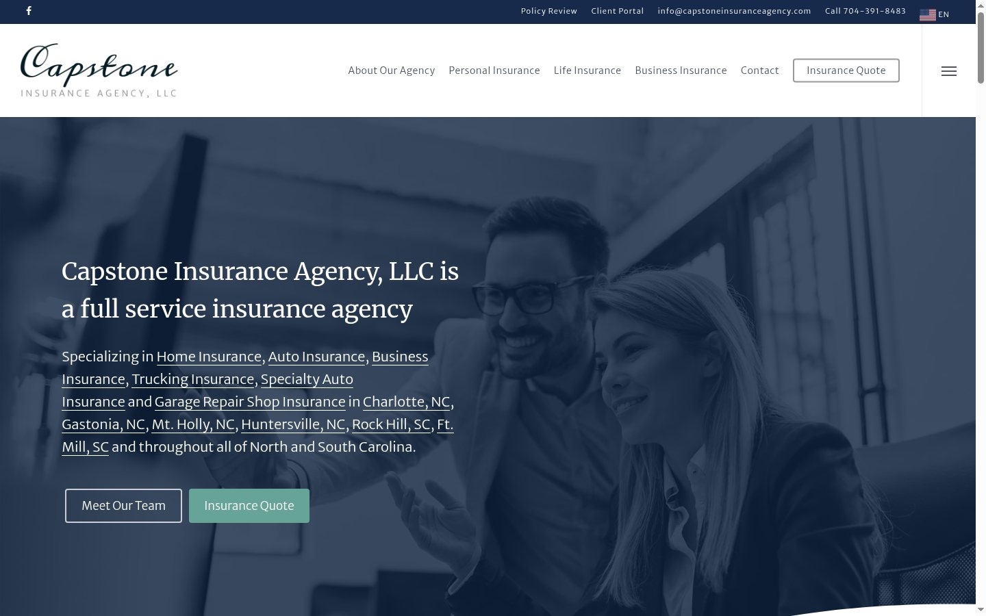Capstone Insurance Agency, LLC website homepage, Charlotte, NC