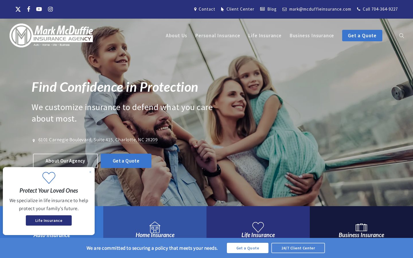 Mark McDuffie Insurance Agency website homepage, Charlotte, NC