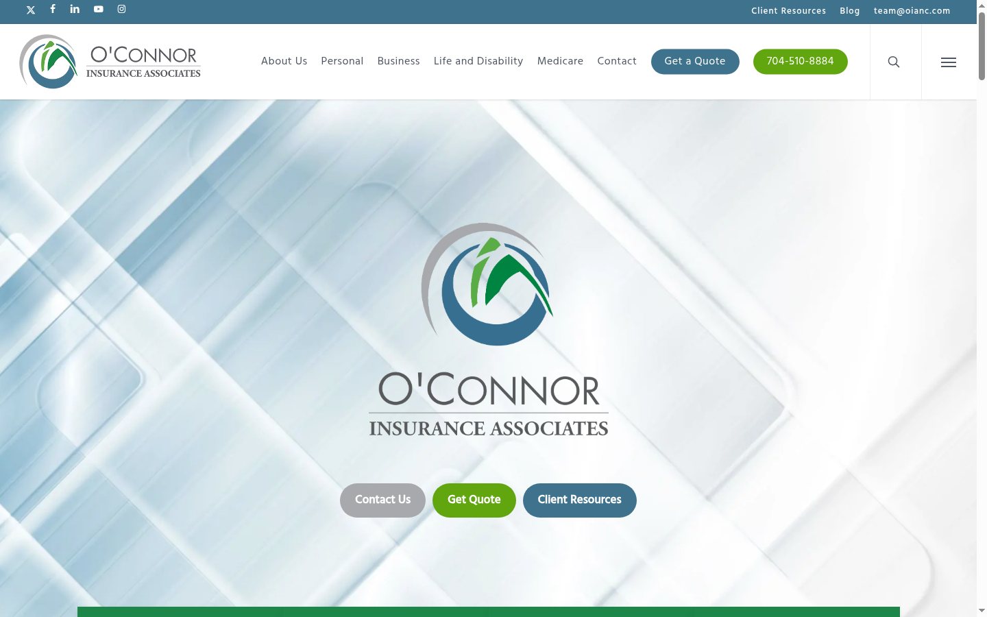 O'Connor Insurance Associates website homepage, Charlotte, NC