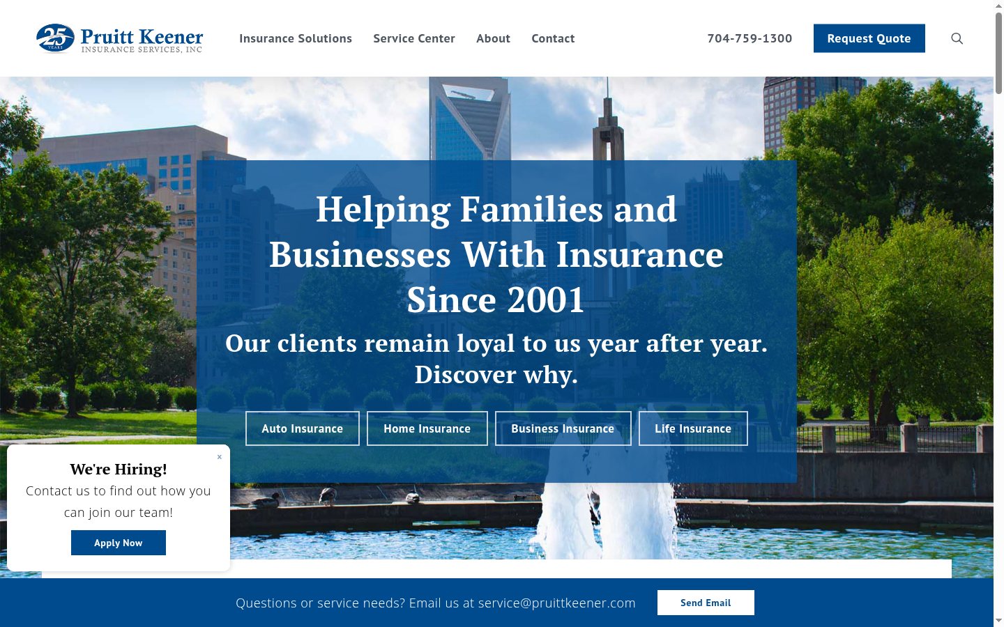 Pruitt Keener Insurance Services, Inc website homepage, Charlotte, NC