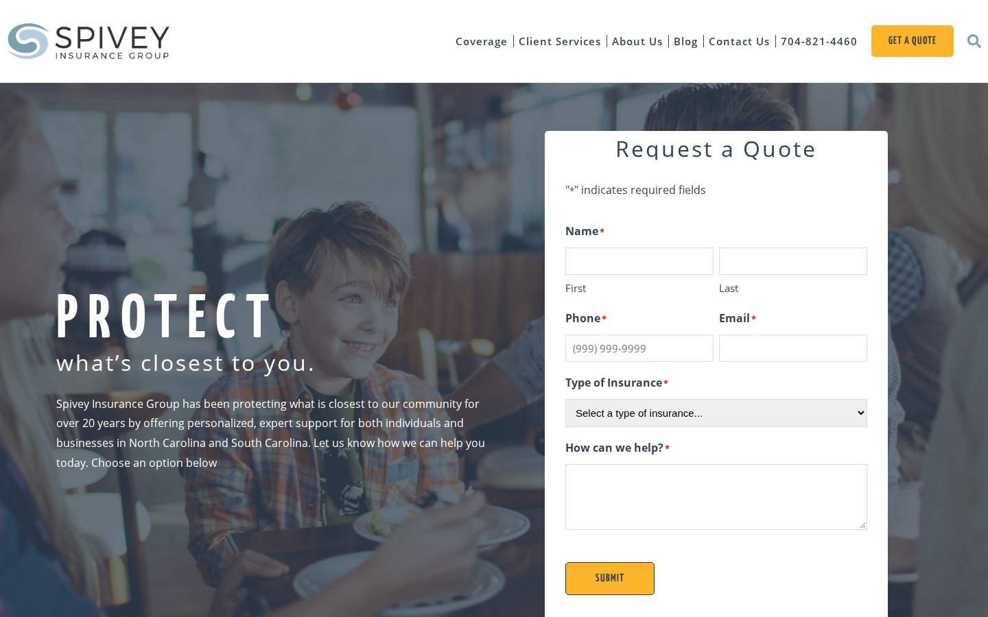 Spivey Insurance Group website homepage, Indian Trail, NC