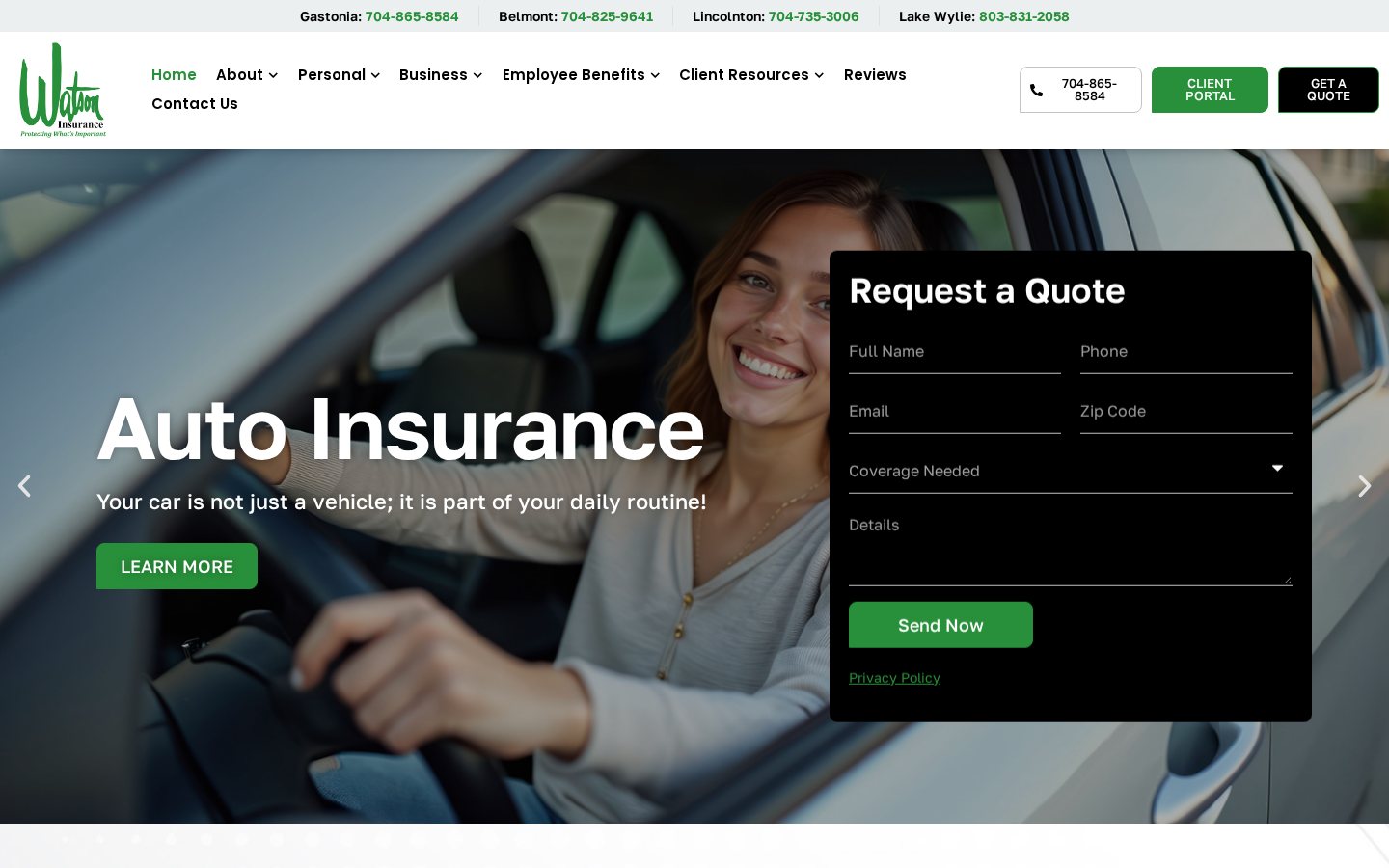 Watson Insurance Agency, Inc. website homepage, Gastonia, NC