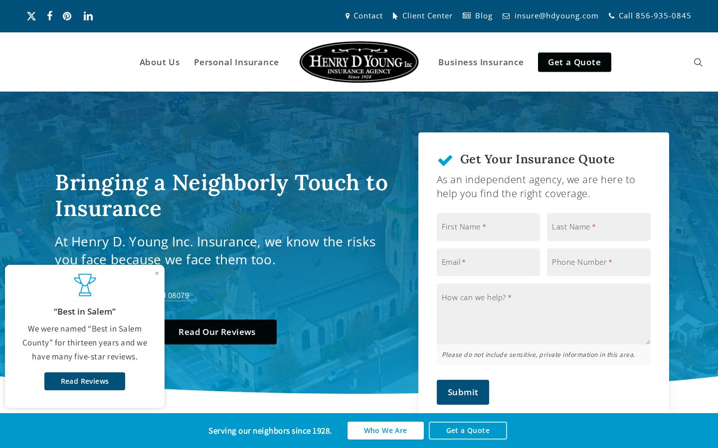 Henry D. Young, Inc. Insurance Agency website homepage, Salem, NJ