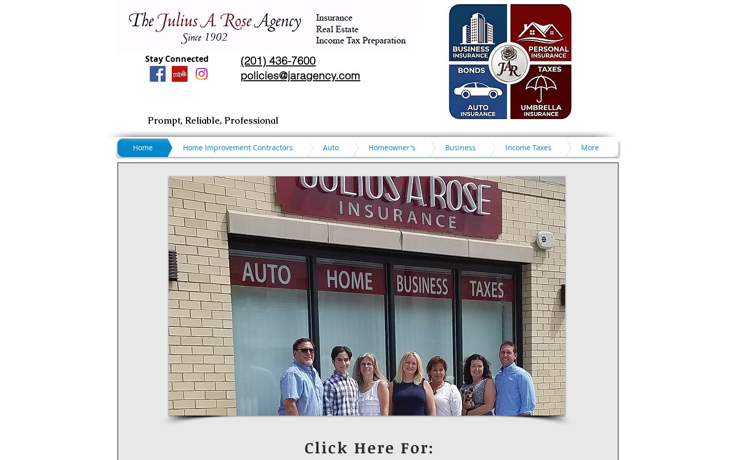 The Julius A Rose Agency website homepage, Bayonne, NJ
