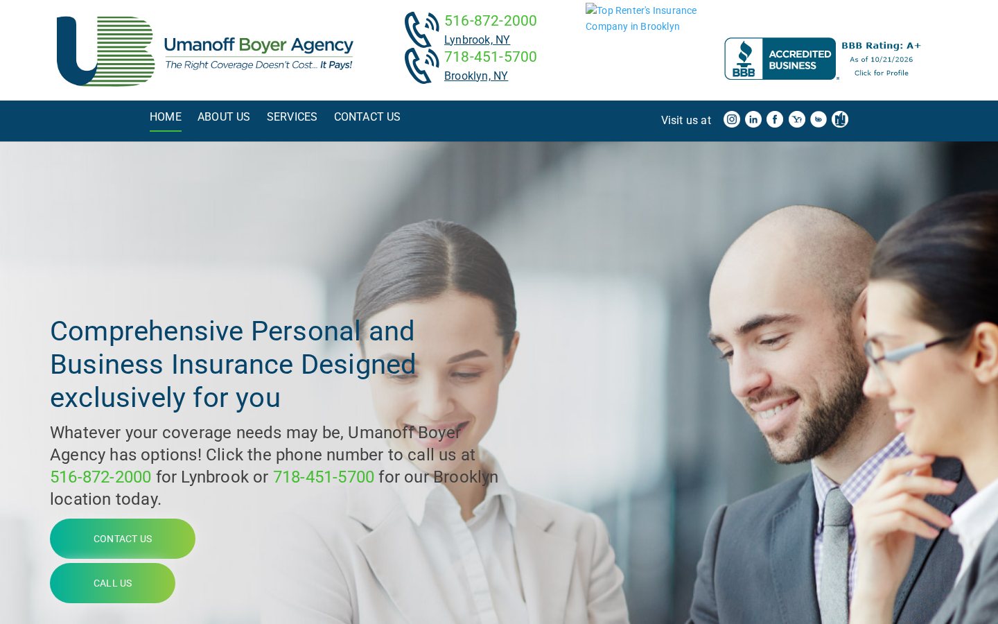 Umanoff Boyer Agency website homepage, Brooklyn, NY