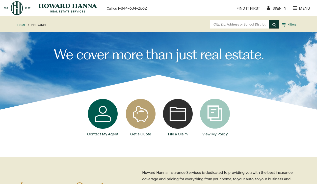 Howard Hanna Insurance Services website homepage, Cleveland, OH