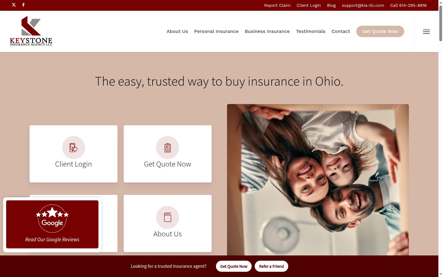 Keystone Insurance Agency, LLC website homepage, Groveport, OH