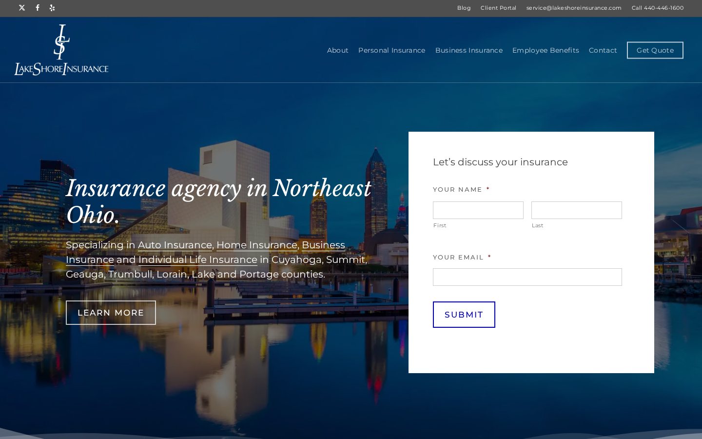 Lake Shore Insurance Agency website homepage, Cleveland, OH