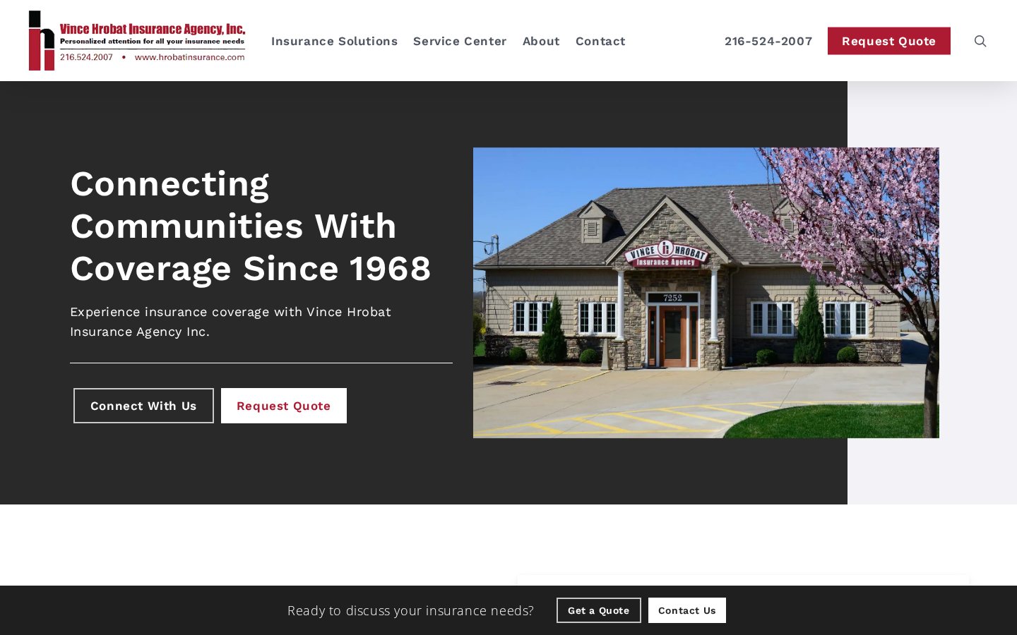 Vince Hrobat Insurance Agency, Inc website homepage, Parma, OH