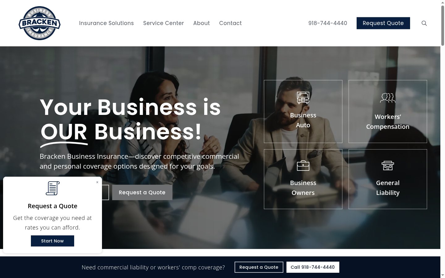 Bracken Insurance Agency website homepage, Tulsa, OK