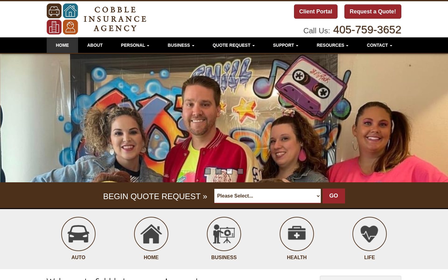 Cobble Insurance Agency, Inc. website homepage, Moore, OK