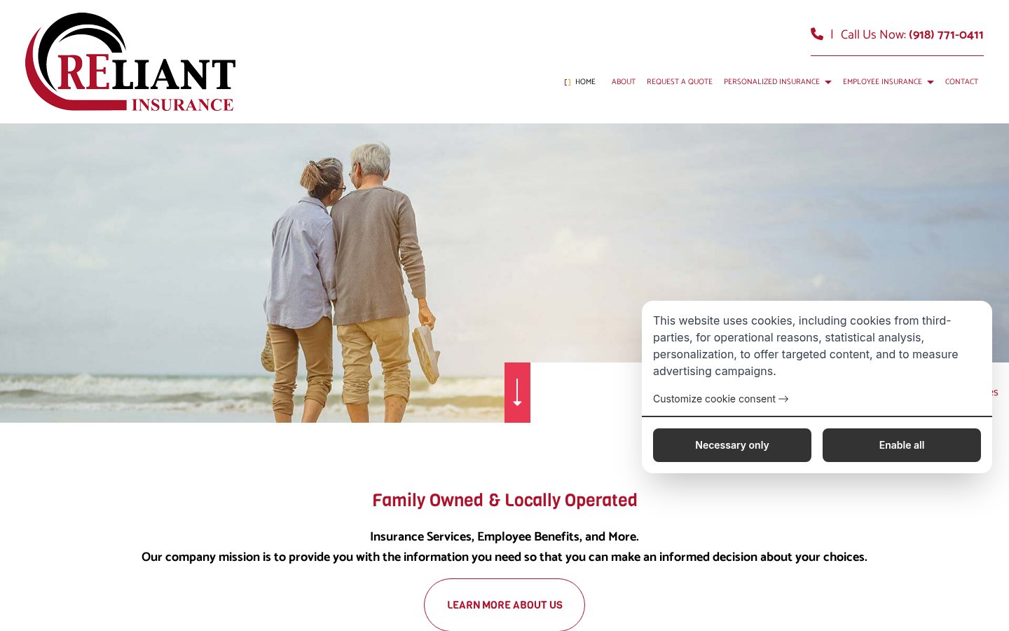Reliant Insurance website homepage, Tulsa, OK