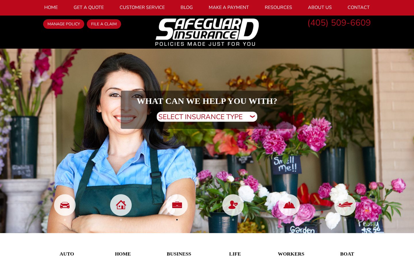 Safeguard Insurance website homepage, Edmond, OK