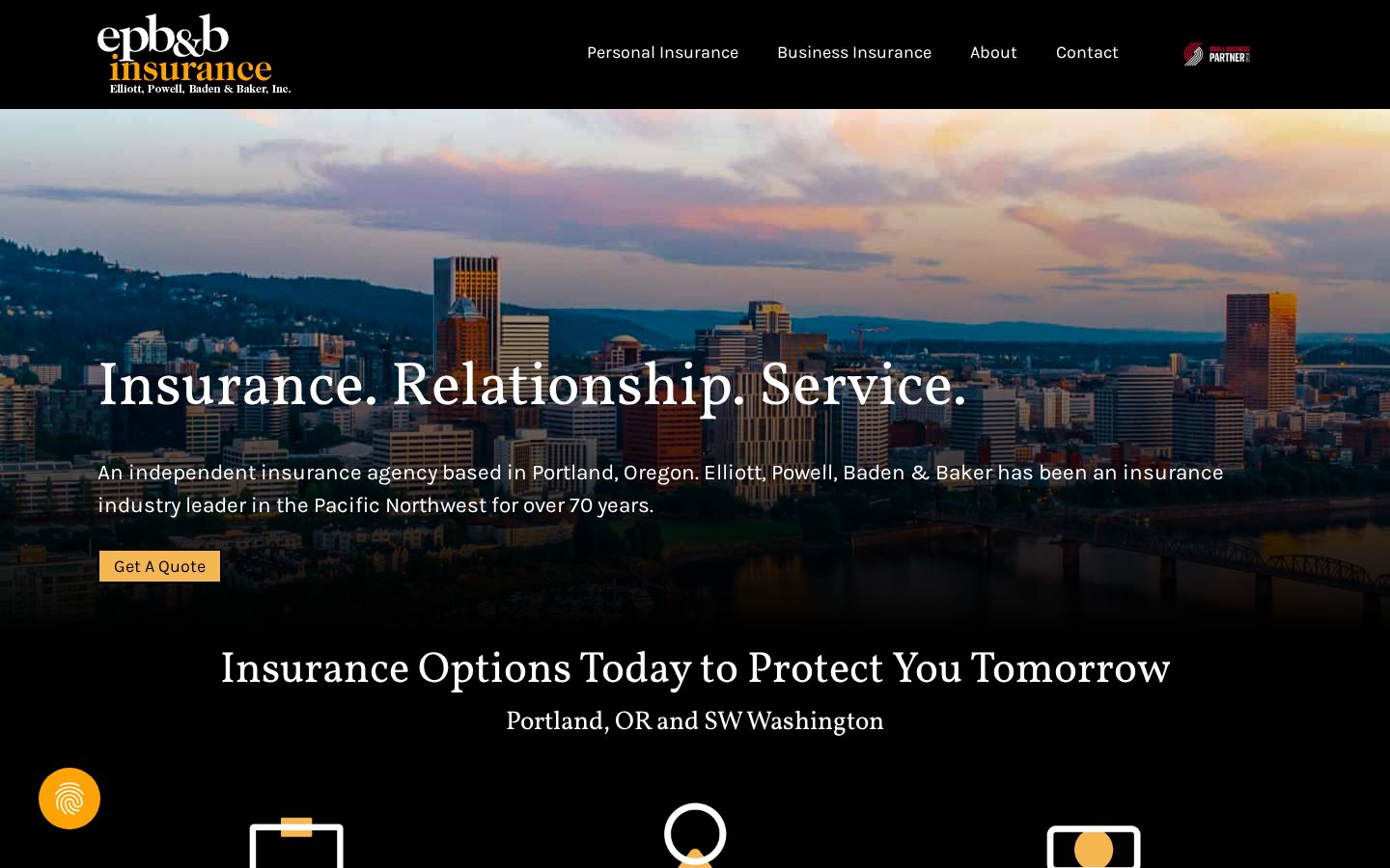 Elliott, Powell, Baden & Baker Insurance, Inc. website homepage, Portland, OR