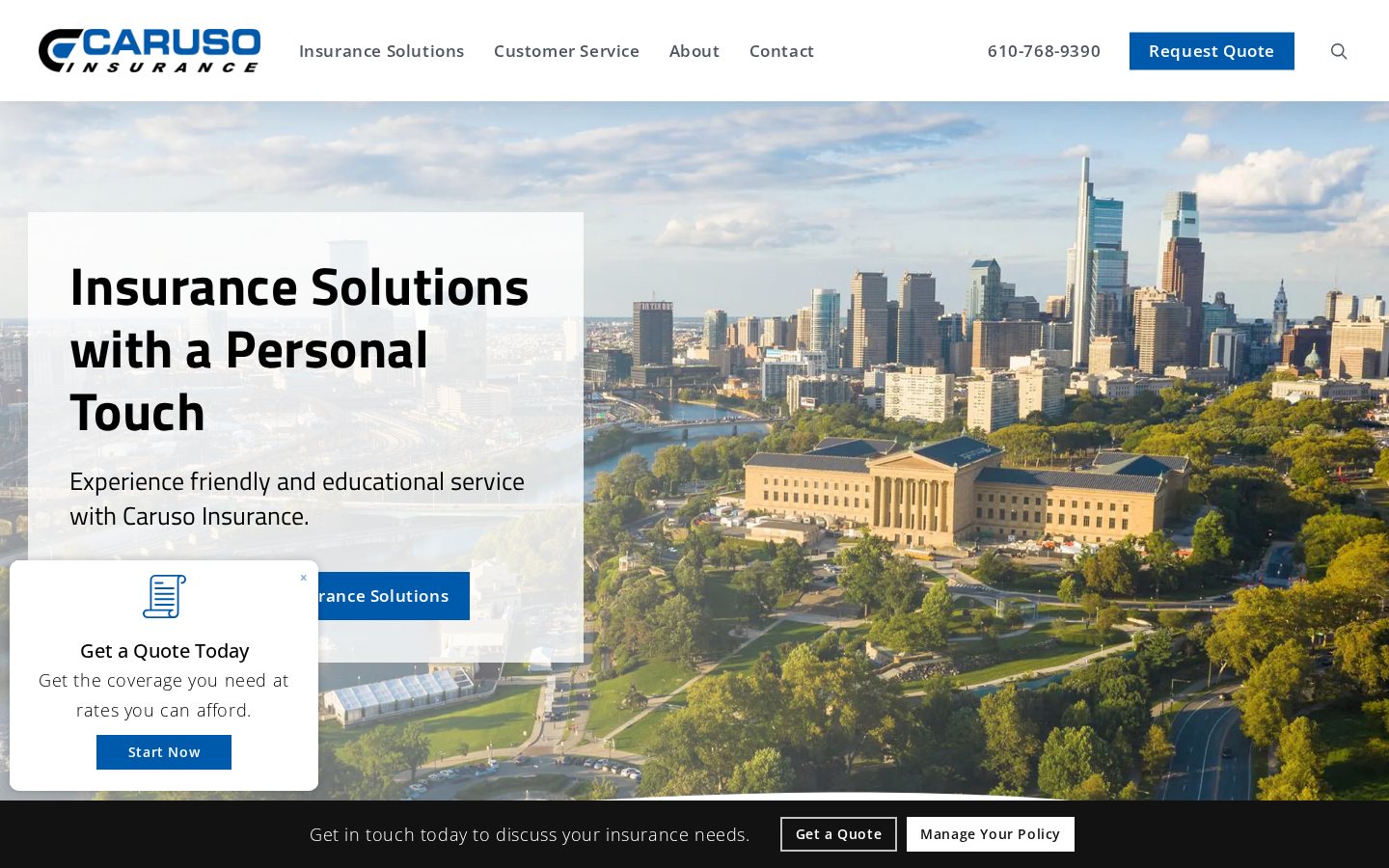 Caruso Insurance website homepage, King of Prussia, PA