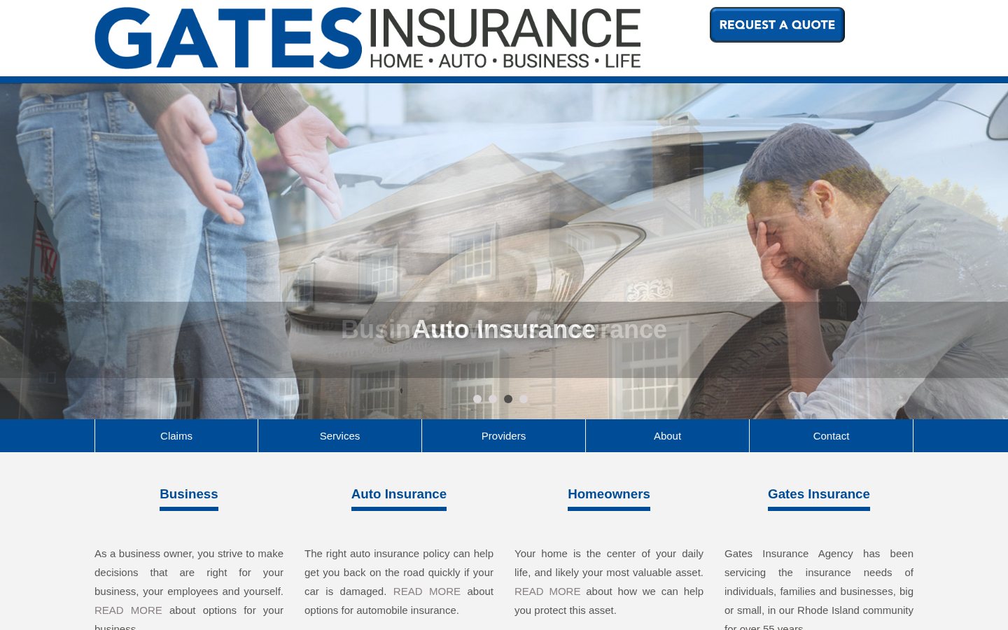 Gates Insurance Agency website homepage, Wakefield, RI