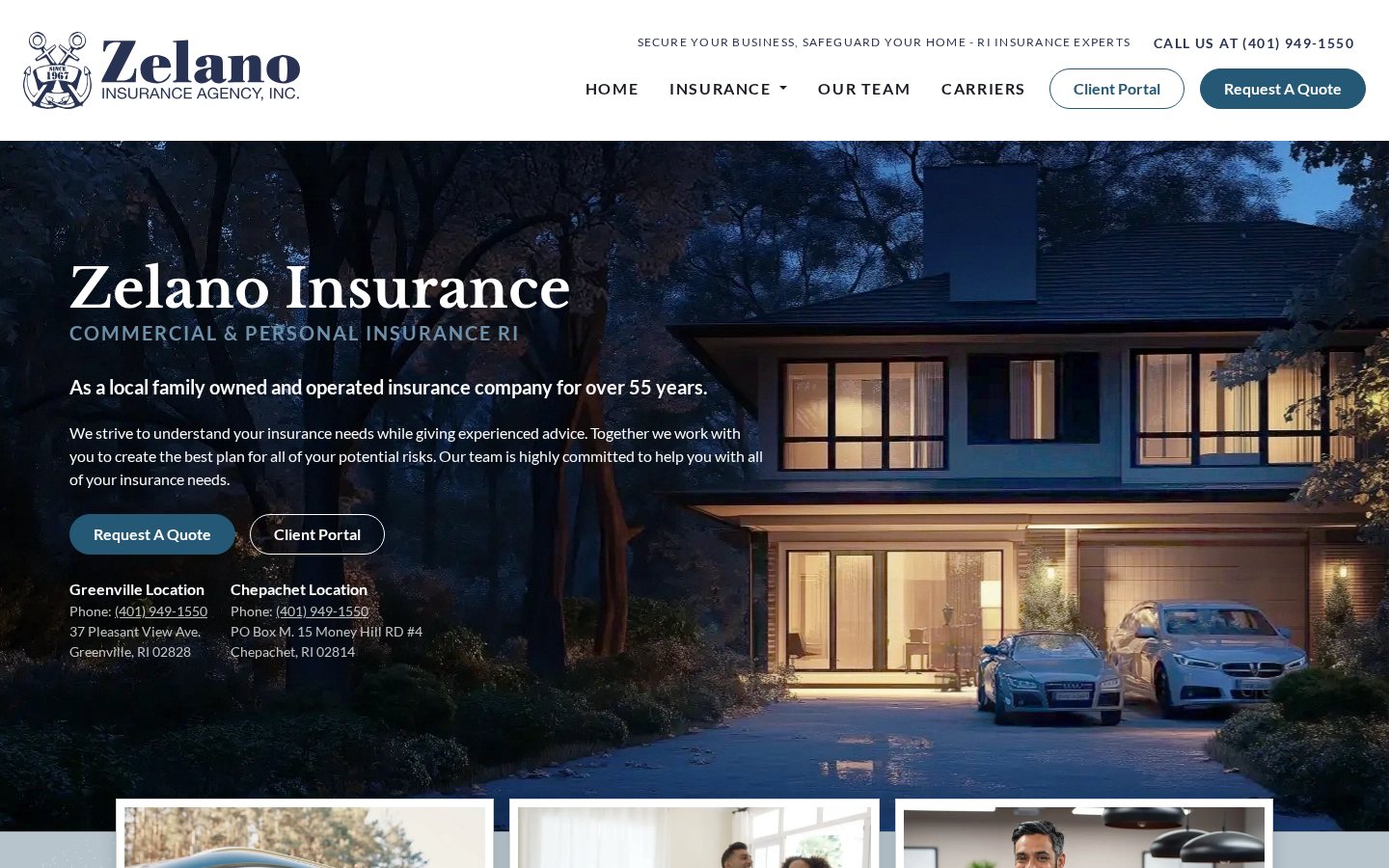 Zelano Insurance Agency website homepage, North Providence, RI
