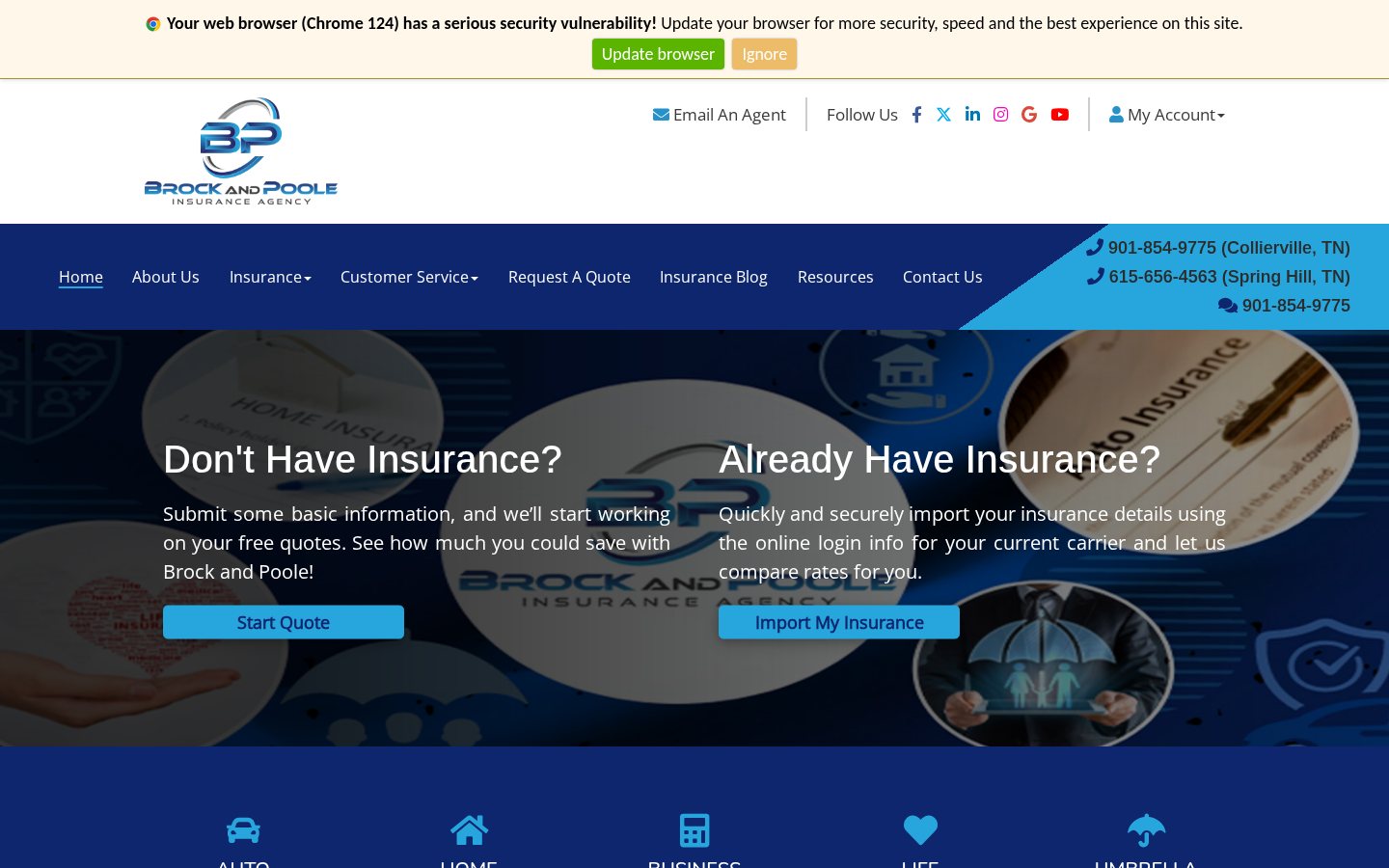 Brock & Poole Insurance Agency, Inc. website homepage, Collierville, TN