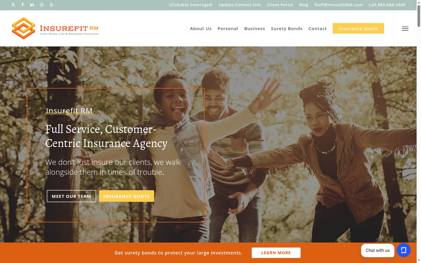Insurefit RM website homepage, Knoxville, TN