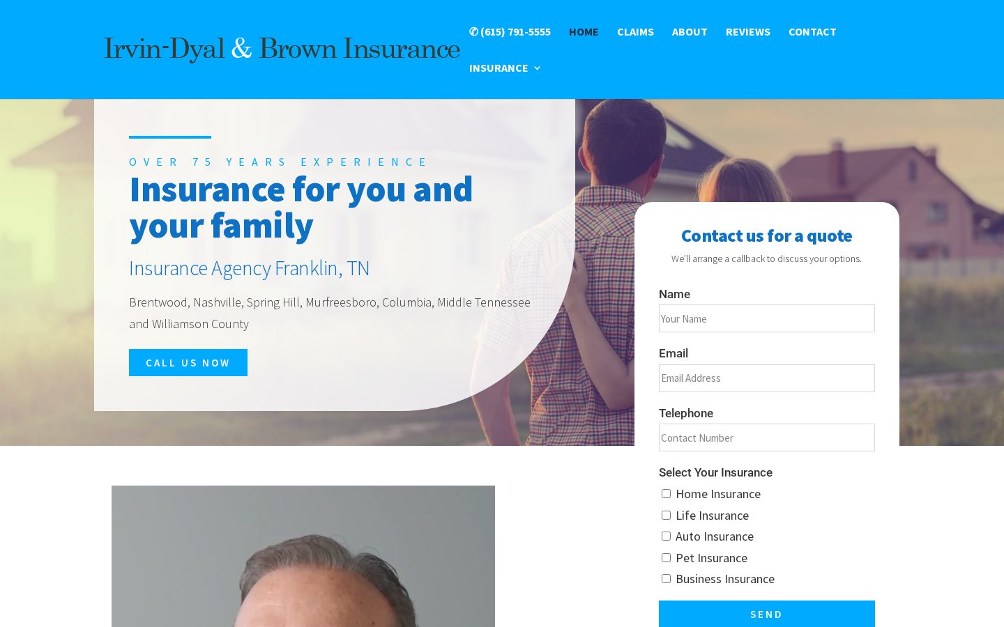 Irvin-Dyal & Brown Insurance website homepage, Franklin, TN