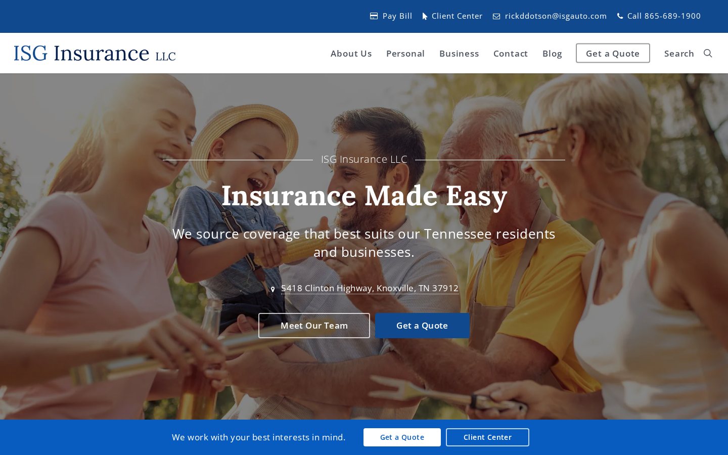 ISG Insurance LLC website homepage, Knoxville, TN