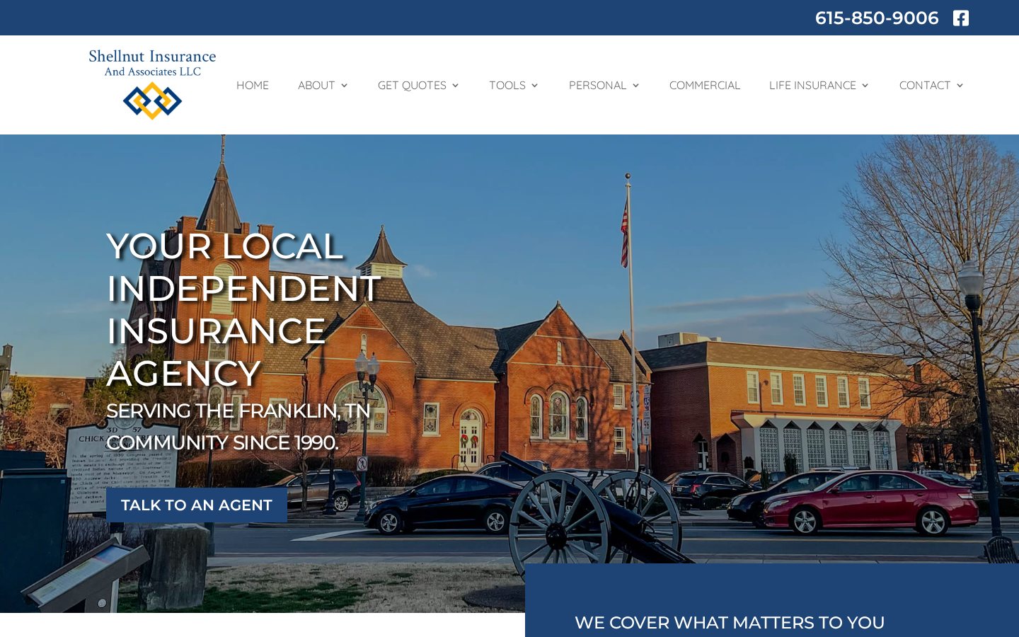 Shellnut Insurance and Associates website homepage, Franklin, TN