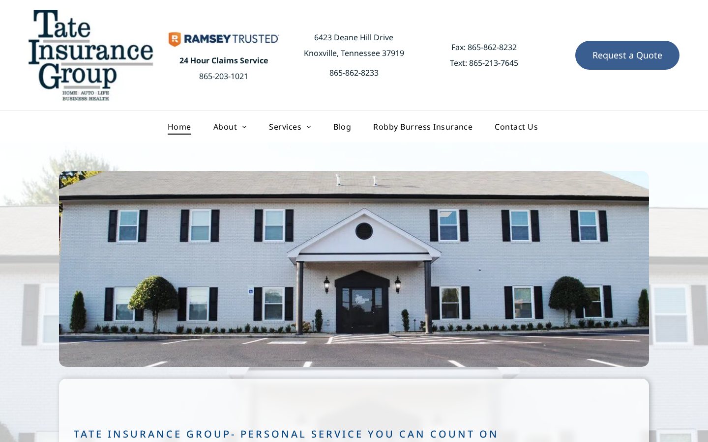 Tate Insurance Group website homepage, Knoxville, TN