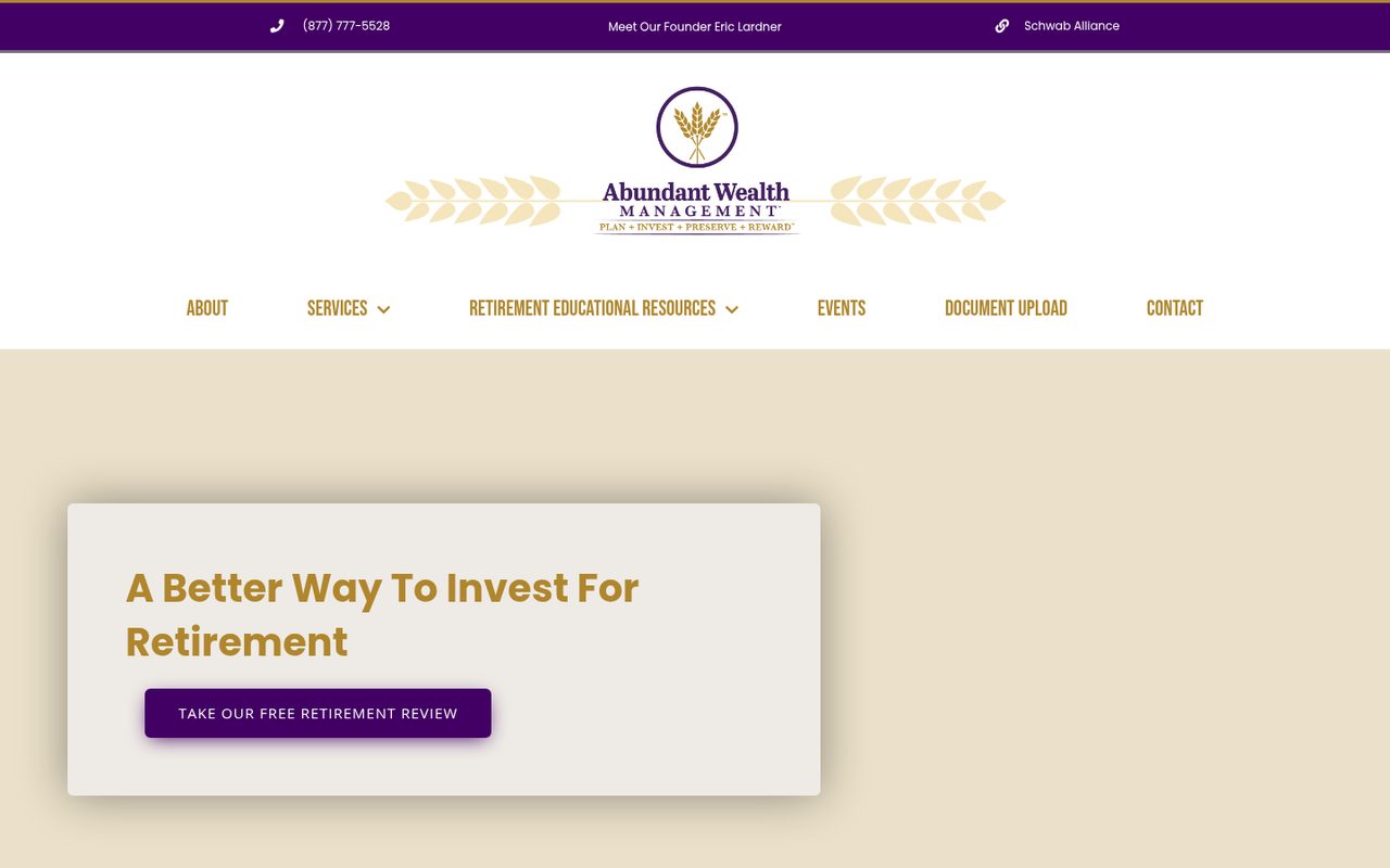 Abundant Wealth Management website homepage, Dallas, TX