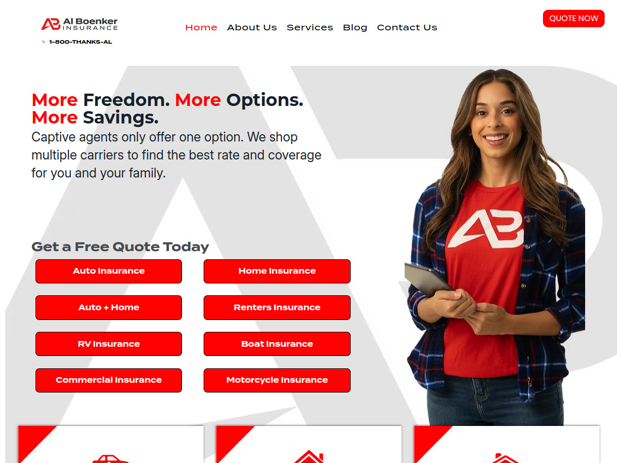 Al Boenker Insurance Agency website homepage