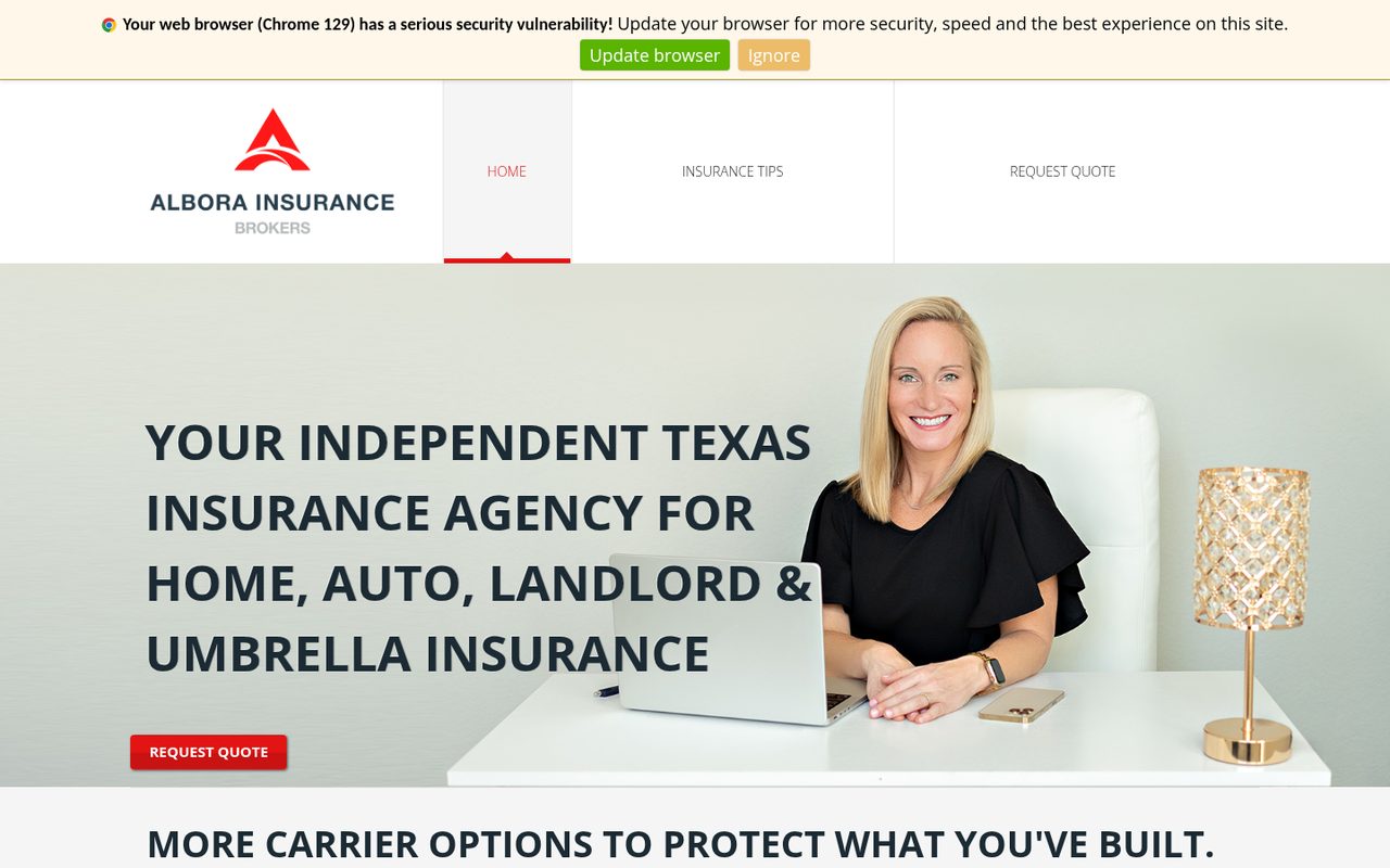 Albora Insurance Brokers website homepage, Houston, TX
